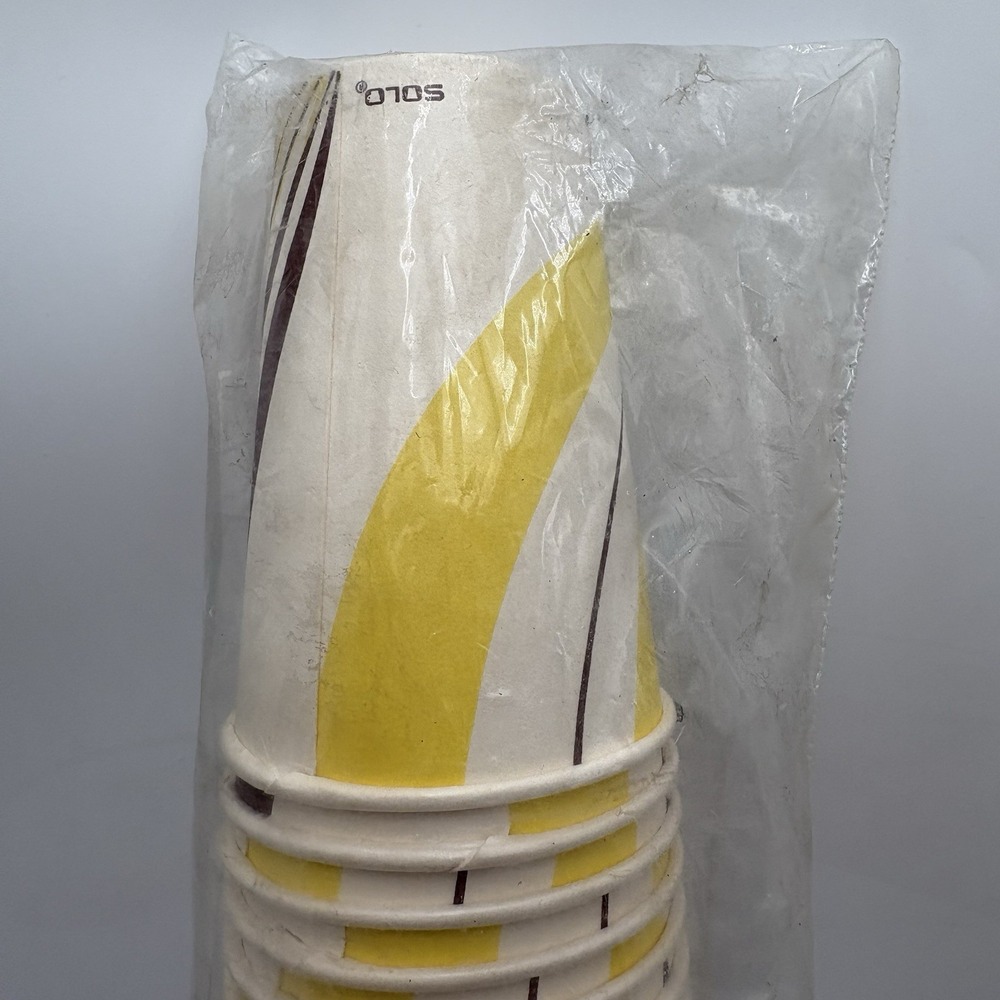 Vintage Solo‎ 12oz Paper Hot Cups Brown Yellow Swirl 50ct Retro Diner